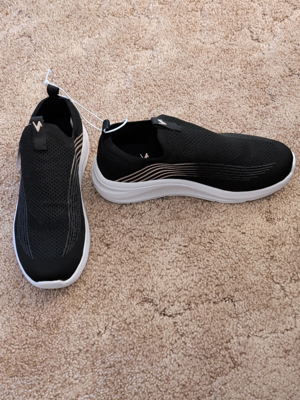Women's Vively Slip-On Black Athletic Sneakers with White Sole